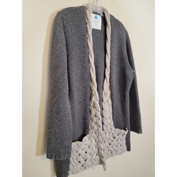 Anthropolgie Sparrow Knit Cardigan Sweater Lambswool Braided Detail Gray Size XL - Picture 3 of 9
